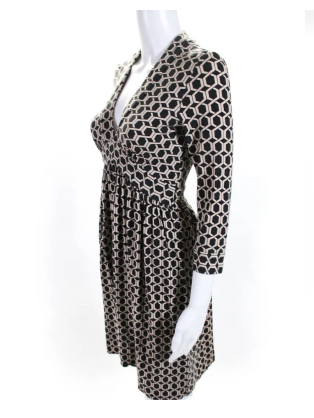 Milly of New York Long Sleeve Dress L Black Beige Geometric size L